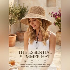 The Essential Summer Straw Sun Hat with Adjustable Chin Cord - Tan  NWOT ☀️